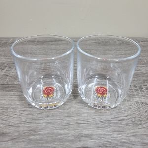 Set Of 2 Jim Beam Bourbon Whiskey Rocks Round Bar Glasses Logo Clear